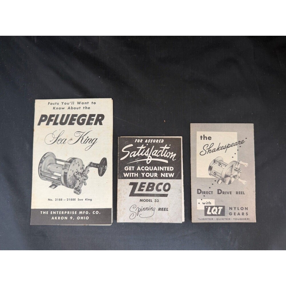 Vintage Fishing Reel Manuals Pflueger Sea King Zebco Shakespeare Lot Of 3